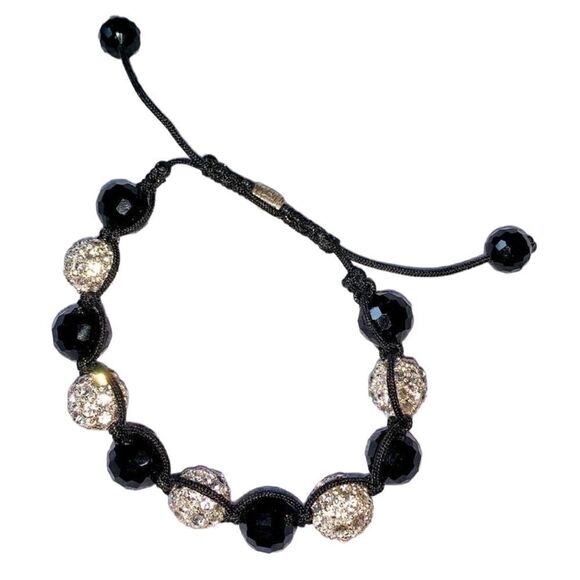 Faceted Crystal and black bead adjustable bracelet - Picture 2 of 5